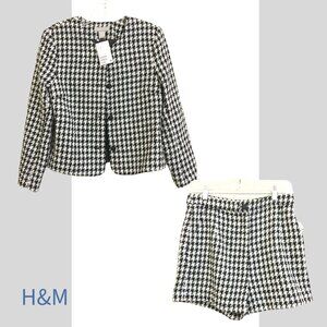 NWT 2pc Set H&M Houndstooth Boucle Weave Blazer + Shorts, Size S, 6